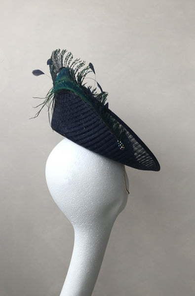 Grace Navy and Peacock Feather Hat