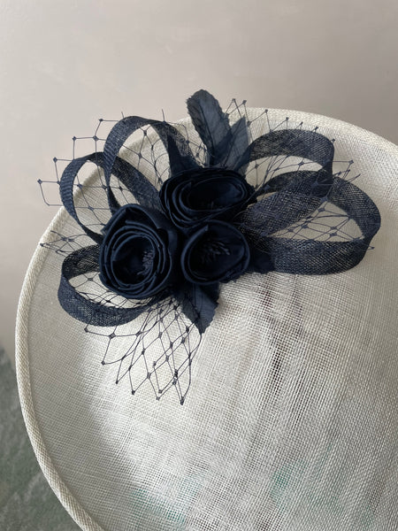 Gloria  Ivory / Navy Disc Headpiece