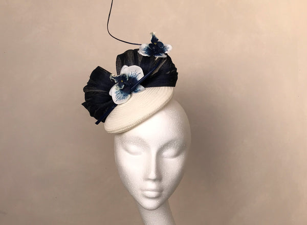 Margot Navy and Ivory Abaca Headpiece