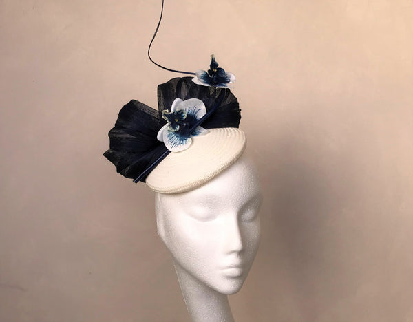 Margot Navy and Ivory Abaca Headpiece