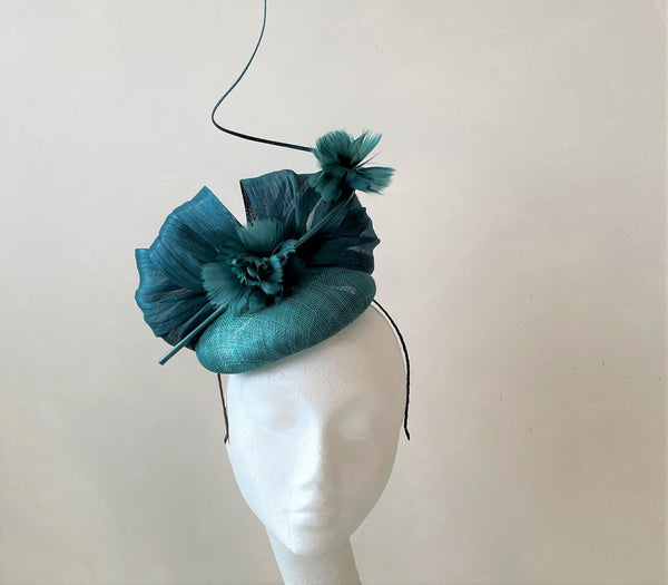 Margot Teal Abaca Headpiece