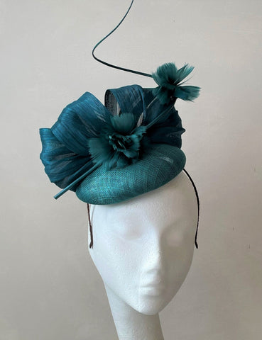 Margot Teal Abaca Headpiece