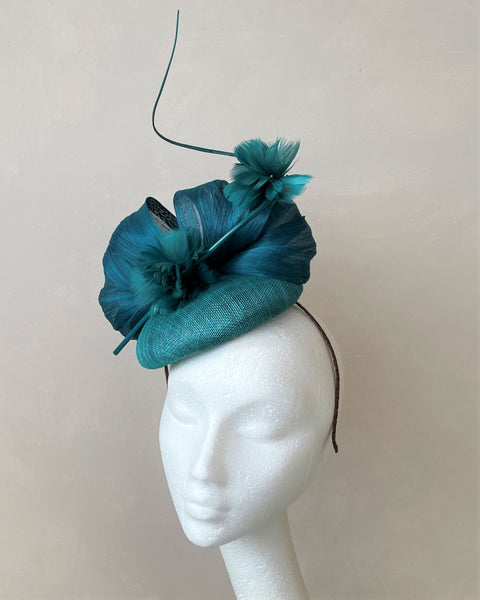 Margot Teal Abaca Headpiece