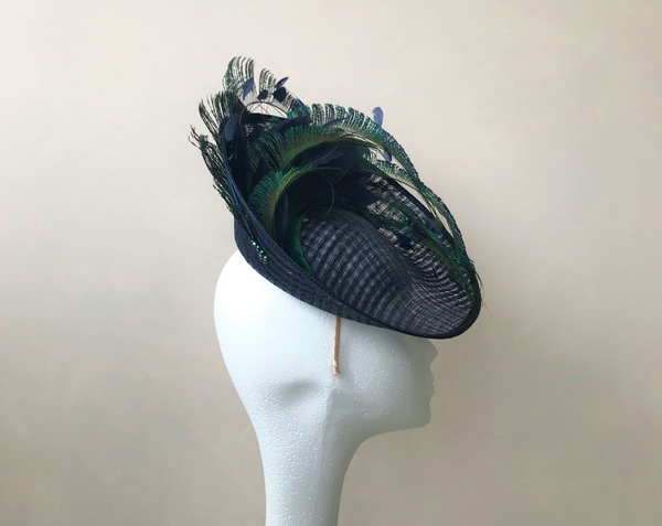 Grace Navy and Peacock Feather Hat