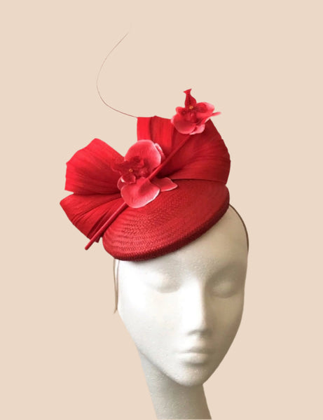 Margot Red Abaca Headpiece