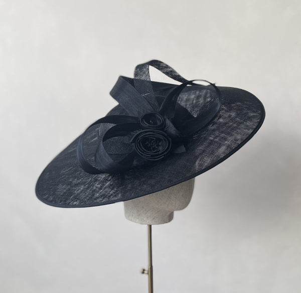 Winona Black Silk Floral Disc Hat