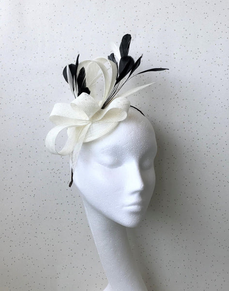 Dixie Black and White Feather Headpiece