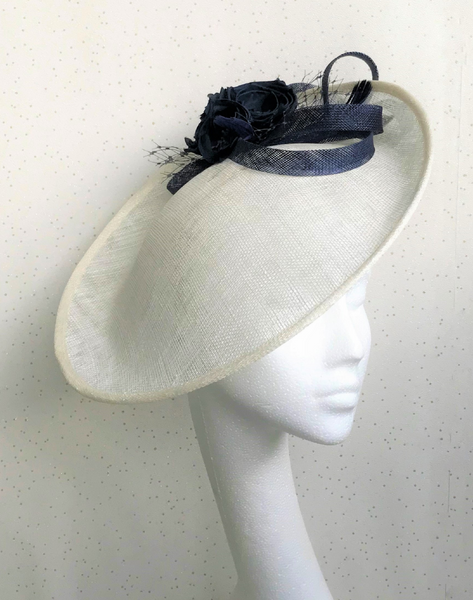 Gloria  Ivory / Navy Disc Headpiece